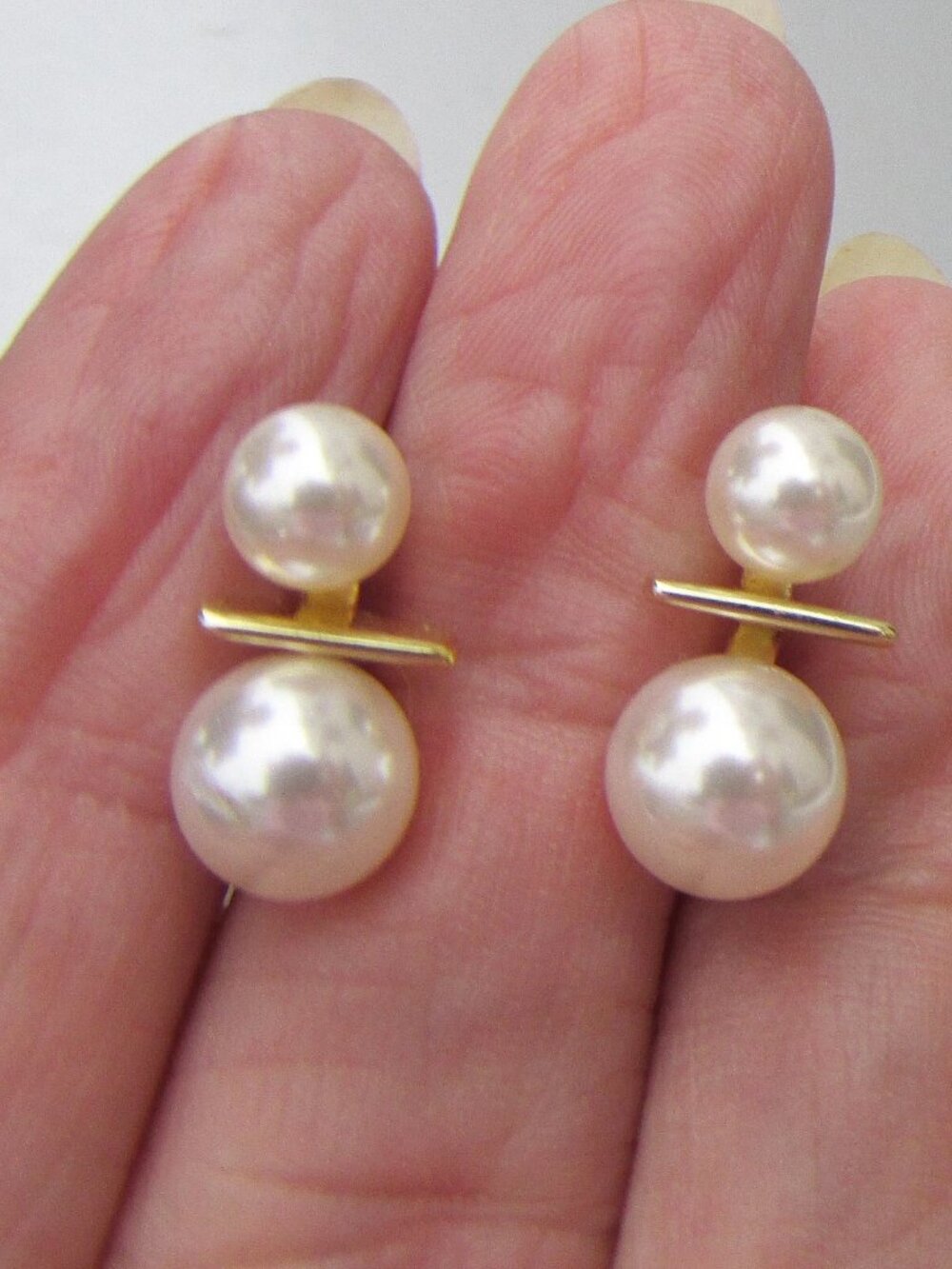 Vintage Gold on Sterling Silver 2 Faux White Pearls Vermeil Pierced Earrings